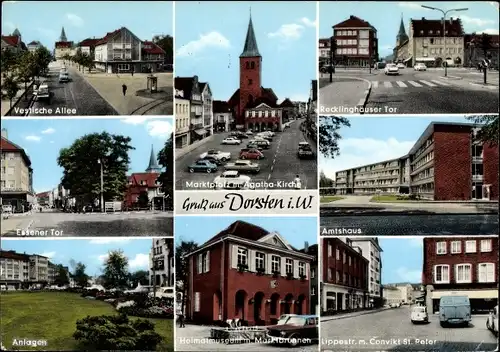 Ak Dorsten in Westfalen, Marktplatz, Agatha Kirche, Heimatmuseum, Amtshaus, Essener Tor, Lippestr.