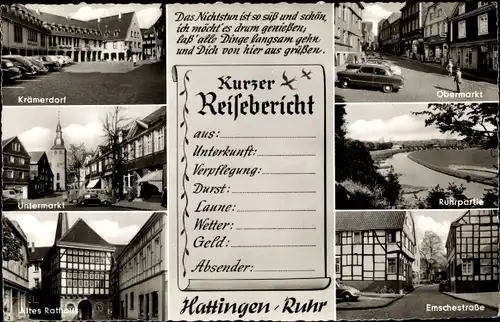 Ak Hattingen an der Ruhr, Krämerdorf, Untermarkt, Altes Rathaus, Emschestraße, Ruhrpartie, Obermarkt