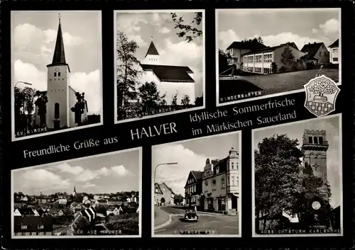 Ak Halver in Westfalen, Kirche, Kindergarten, Aussichtsturm Karlshöhe, Von Vinke Straße