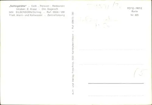 Ak Silberborn Holzminden im Solling, Café-Pension Sollingshöhe