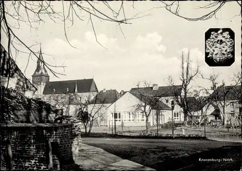 Ak Kranenburg am Niederrhein, Teilansicht, Kirchturm, Wappen