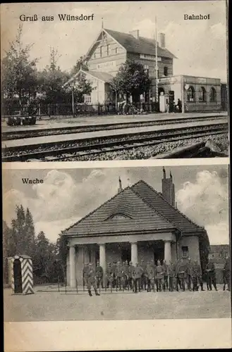 Ak Wünsdorf Zossen in Brandenburg, Bahnhof, Gleisseite, Wache