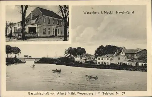 Ak Wesenberg in Mecklenburg, Gastwirtschaft, Havel Kanal