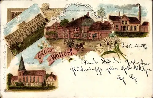 Litho Woltorf Peine in Niedersachsen, Molkerei, Gastwirtschaft, Kirche