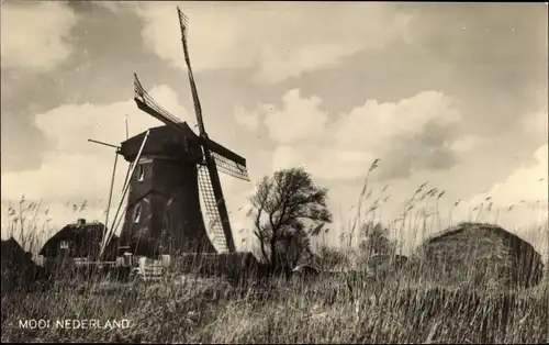 Ak Mooi Drenthe Niederlande, Niederländische Windmühle, Wohnhaus