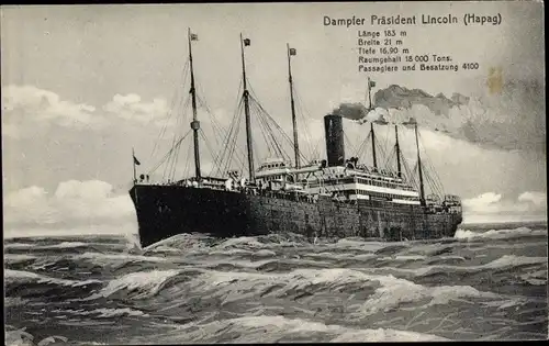 Ak Dampfer Präsident Lincoln, HAPAG