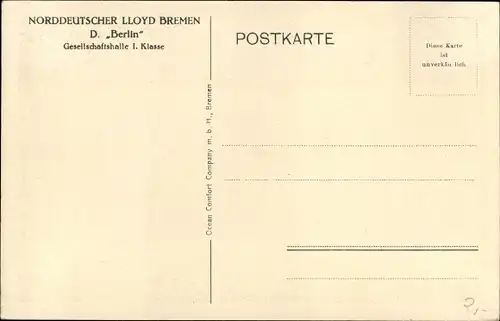 Ak Dampfer Berlin, Gesellschaftshalle I. Klasse, Norddeutscher Lloyd NDL