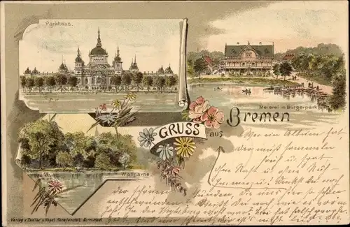 Litho Hansestadt Bremen, Bürgerpark, Parkhaus, Blumen