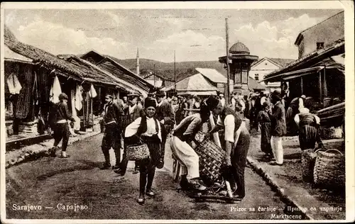 Ak Sarajevo Bosnien Herzegowina, Marktplatz mit Marktständen