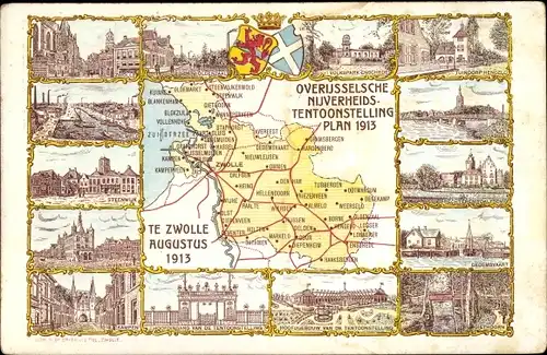 Landkarten Ak Zwolle Overijssel,Overijsselsche Nijverheids Tentoonstelling Plan 1913, Stadtansichten