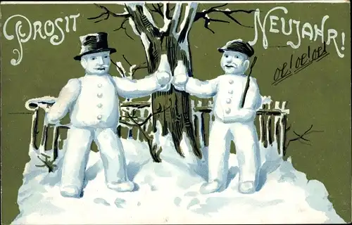 Ak Glückwunsch Neujahr, Zwei Schneemänner