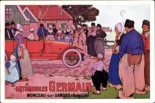 Künstler Ak Monceau sur Sambre Charleroi Wallonien Hennegau, Automobiles Germain, Trachten