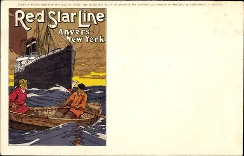 Künstler Ak Red Star Line, Anvers New York, Passagierdampfer, Ruderboot
