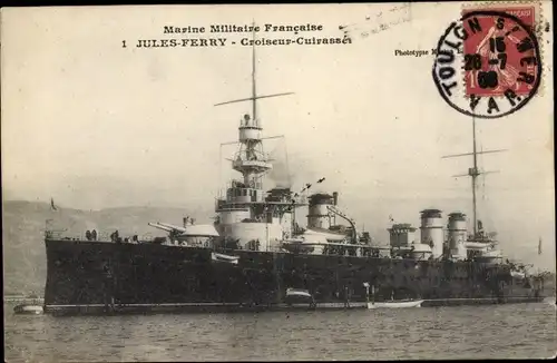 Ak Französisches Kriegsschiff, Jules Ferry, Croiseur Cuirasse