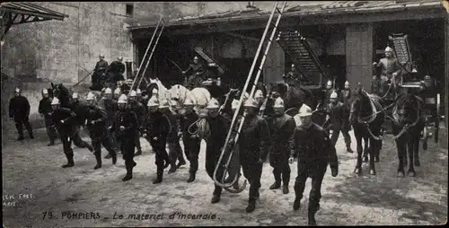 Ak Pompiers, le materiel d'incendie, Feuerwehr, Pumpenwagen, Leiter