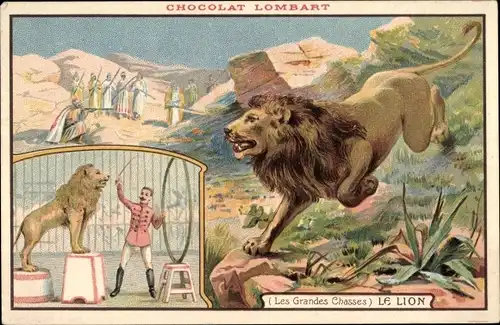 Litho Reklame, Chocolat Lombard, Les Grandes Chasses, le Lion, Löwe, Zirkus