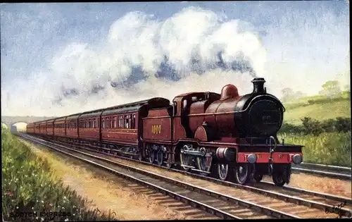 Künstler Ak The Scotch Express, Midland Railway, Britische Eisenbahn, Dampflok