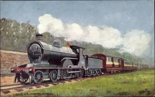 Künstler Ak Irische Eisenbahn, American Mail Train, GS & WR Ireland, Dampflok
