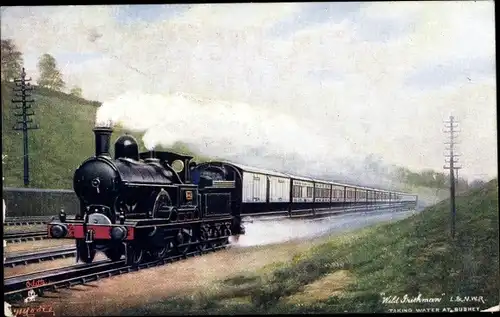 Künstler Ak Britische Eisenbahn, Wild Irishman, LNWR, Dampflok