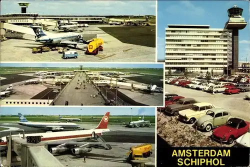 Ak Amsterdam Nordholland Niederlande, Flughafen Schiphol, Passagierflugzeuge, Tanklaster