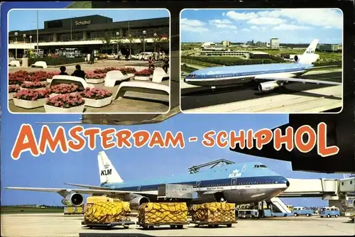 Ak Amsterdam Schiphol Nordholland Niederlande, Flughafen, KLM Flugzeug