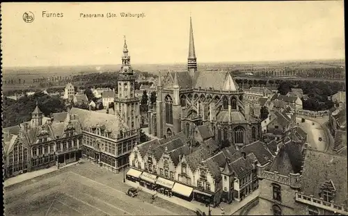 Ak Furnes Veurne Westflandern, Panorama, Ste. Walburge, Grand Place, Luftaufnahme