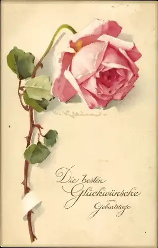 Künstler Ak Klein, Catharina, rosa Rose, Geburtstagsglückwünsche, Meissner & Buch 2206