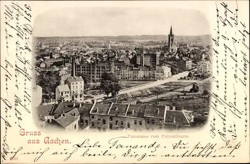 Ak Aachen in Nordrhein Westfalen, Panorama vom Pulverturm