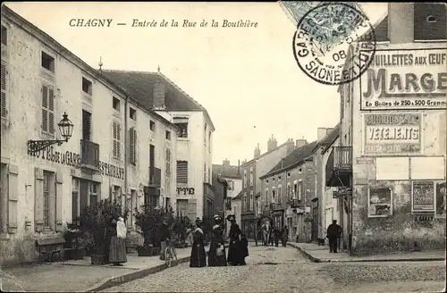 Ak Chagny Saône et Loire, Entrée de la Rue de la Bouthière, Restaurant