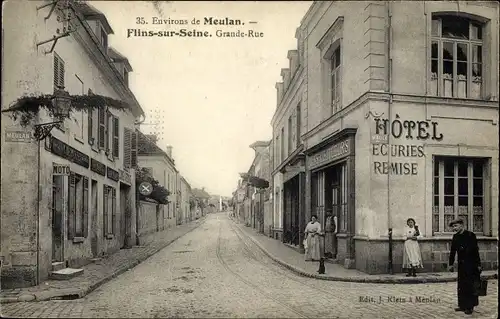 Ak Flins sur Seine Yvelines, Grande Rue, Hotel