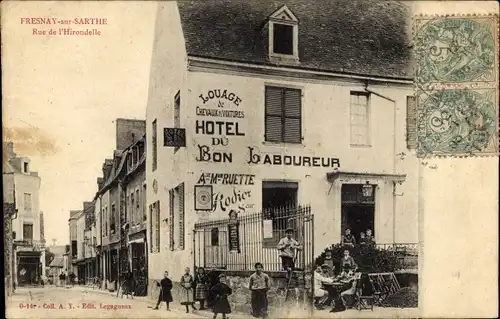 Ak Fresnay sur Sarthe, Rue de l'Hrondelle, Hotel du Bon Laboureur