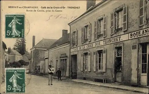 Ak Bernay en Champagne Sarthe, Café de la Croix d'Or Tronchet