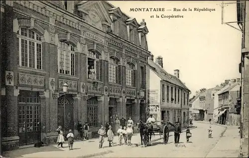 Ak Montataire Oise, Rue de la Republique et la Cooperative