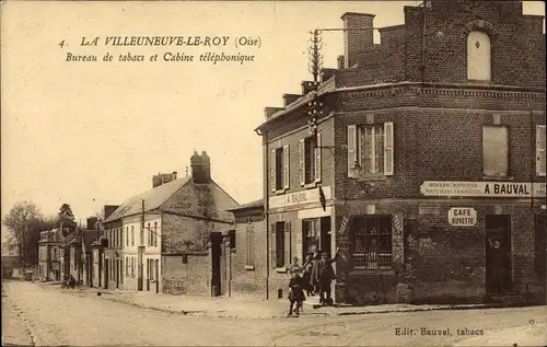 Ak Villeneuve-le-Roy Oise, Bureau de tabacs et Cabine telephonique