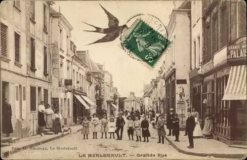 Ak Le Merlerault Orne, Grande Rue, Geschäfte, Anwohner