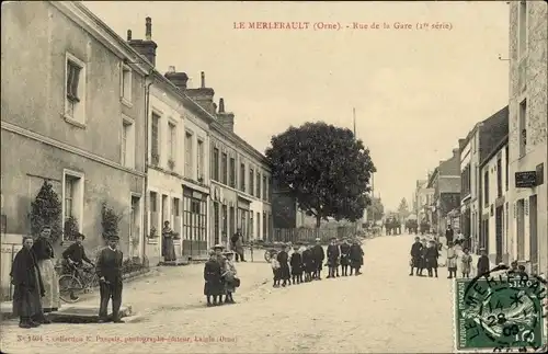 Ak Le Merlerault Orne, Rue de la Gare, Anwohner