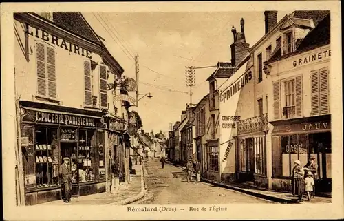 Ak Rémalard Orne, Rue de l'Eglise, Geschäfte