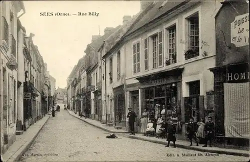 Ak Sées Orne, Rue Billy, Geschäft