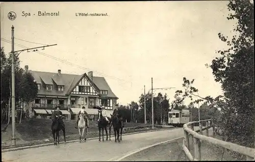 Ak Spa Wallonien Lüttich, Balmoral, L'Hôtel Restaurant, Straßenbahn
