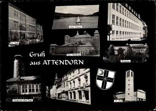 Ak Attendorn im Sauerland, Evangelische Schule, Kirche, Stadtansichten