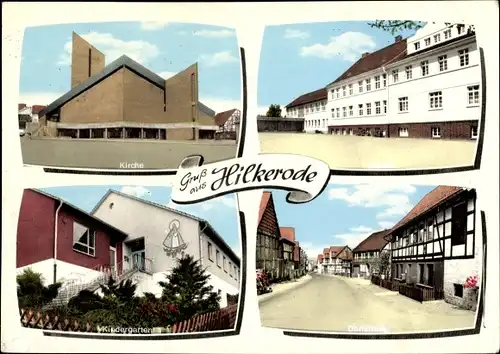 Ak Hilkerode Göttingen in Niedersachsen, Kirche, Schule, Kindergarten, Dorfstraße