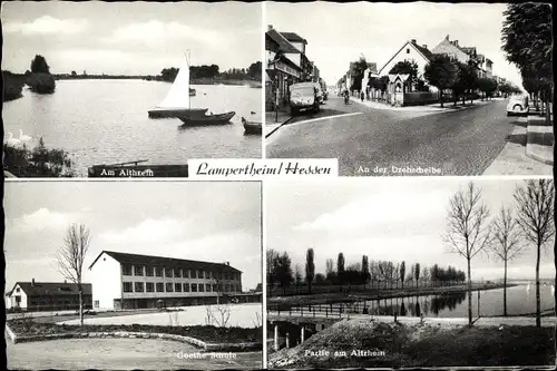 Ak Lampertheim am Rhein Hessen, Goethe Schule, An der Drehscheibe, Altrhein