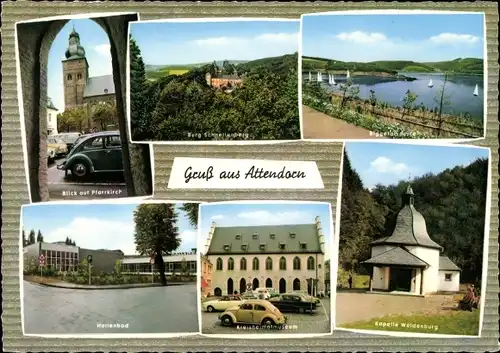 Ak Attendorn im Sauerland, Burg, Pfarrkirche, Hallenbad, Heimatmuseum, Kapelle Waldenburg