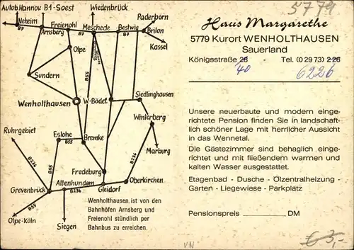 Ak Wenholthausen Eslohe im Sauerland, Gesamtansicht, Haus Margarethe