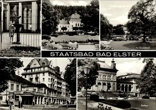 Ak Bad Elster im Vogtland, Badehaus, Gondelteich, Kurhaus, Kursanatorium Karl Marx Hof