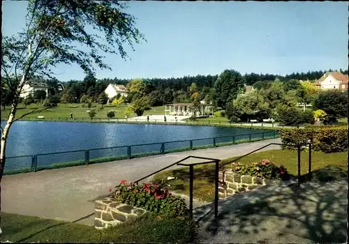 Ak Hahnenklee Bockswiese Goslar im Harz, Blick zum Wasser von der Treppe aus
