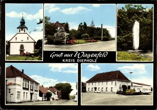 Ak Wagenfeld in Niedersachsen, Hotel, Kirche, Denkmal, Straßenpartie