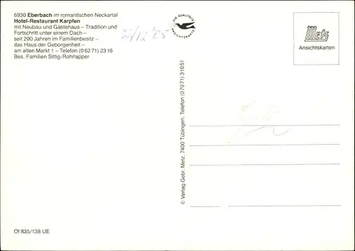 Ak Eberbach am Neckar Odenwald Baden, Hotel Karpfen, aussen und innen