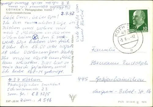 Ak Köthen in Anhalt, Pädagogisches Institut, Studentenwohnheime