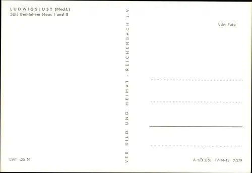 Ak Ludwigslust in Mecklenburg, Stift Bethlehem, Haus I und II
